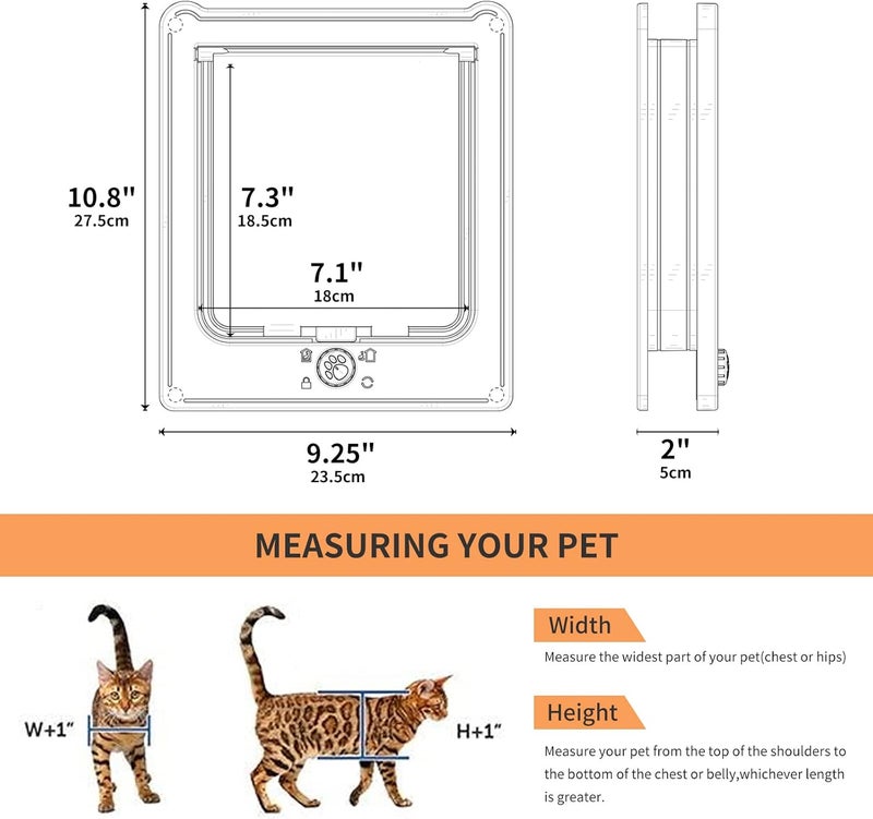Billionchains Large Cat Door for Interior Door (Outer Size 10.8"x9.25") 4-Way Locking Cat Door for Exterior Door White Cat Flap Up to 25lb - Image 5